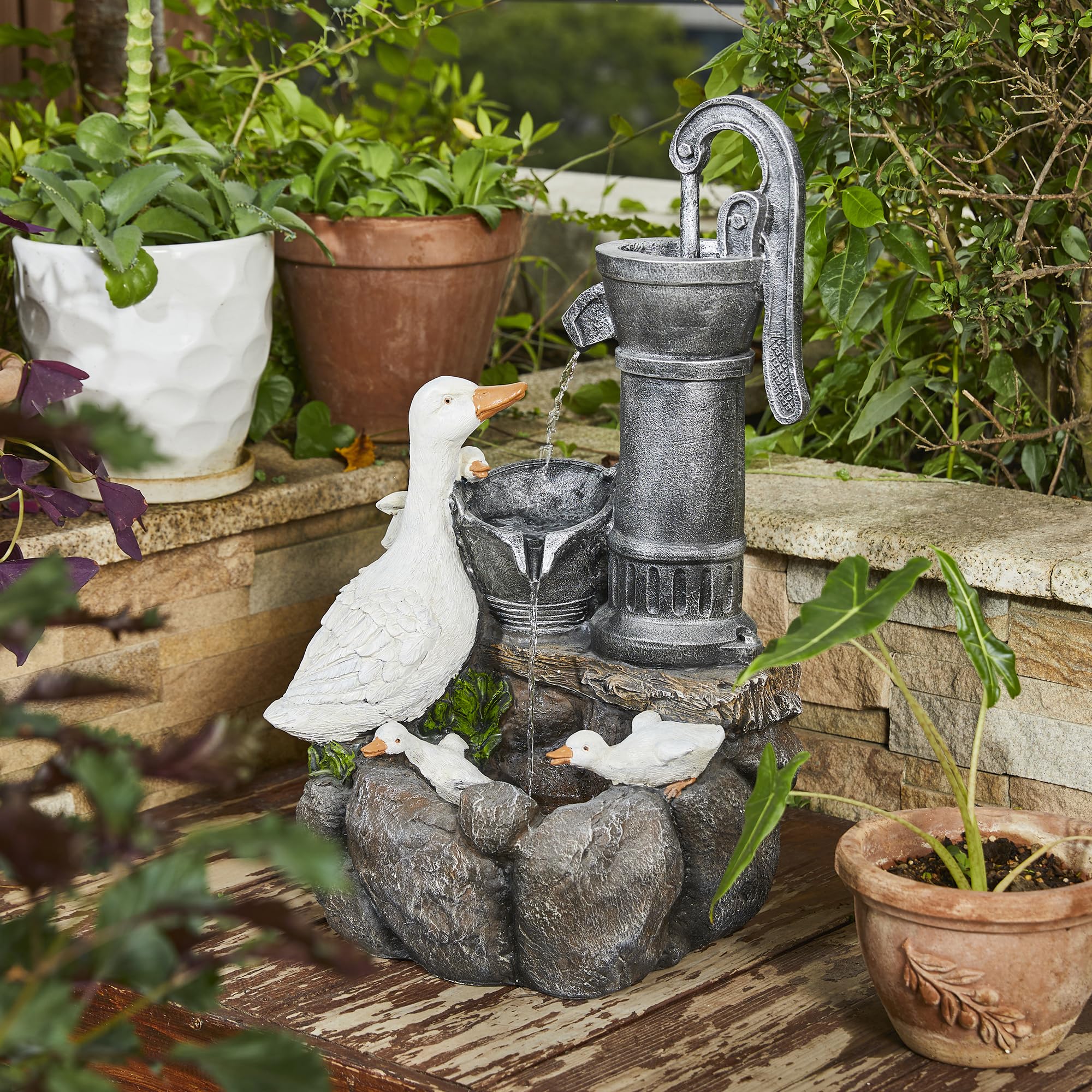 Outdoor Fountain 23.25" Height, Waterfall Fountain Indoor Water Fountain Freestanding