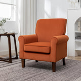 Traditional Arm Chairs for Living Room, Bedroom, and Office, Accent Armchair Featuring Birch Wood Frame and Elegant Curved Armrests, Orange