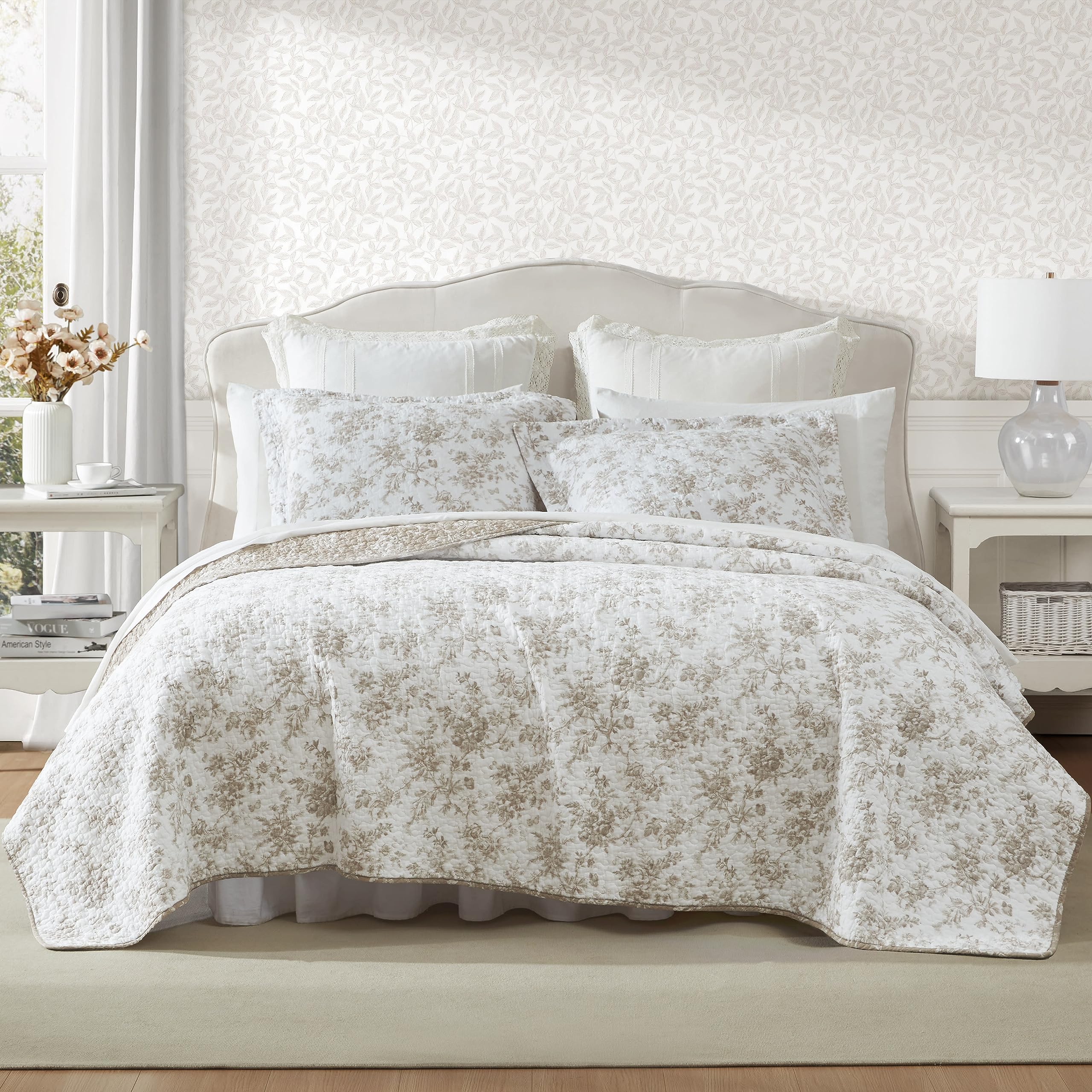 Walled Garden Brown King Quilt Set - Reversible Floral Cotton Bedding