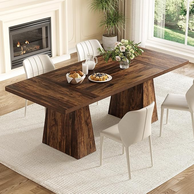 Table for 6 People, Wooden Table, Rectangle Furniture with Heavy Duty Legs, Modern