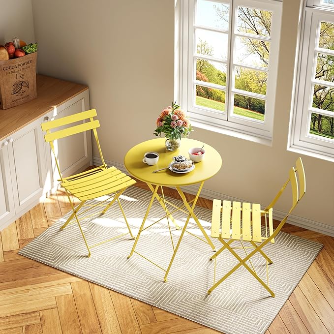 3-Piece Patio Bistro Set Folding Bistro Table and 2 Chairs Outdoor Furniture Sets