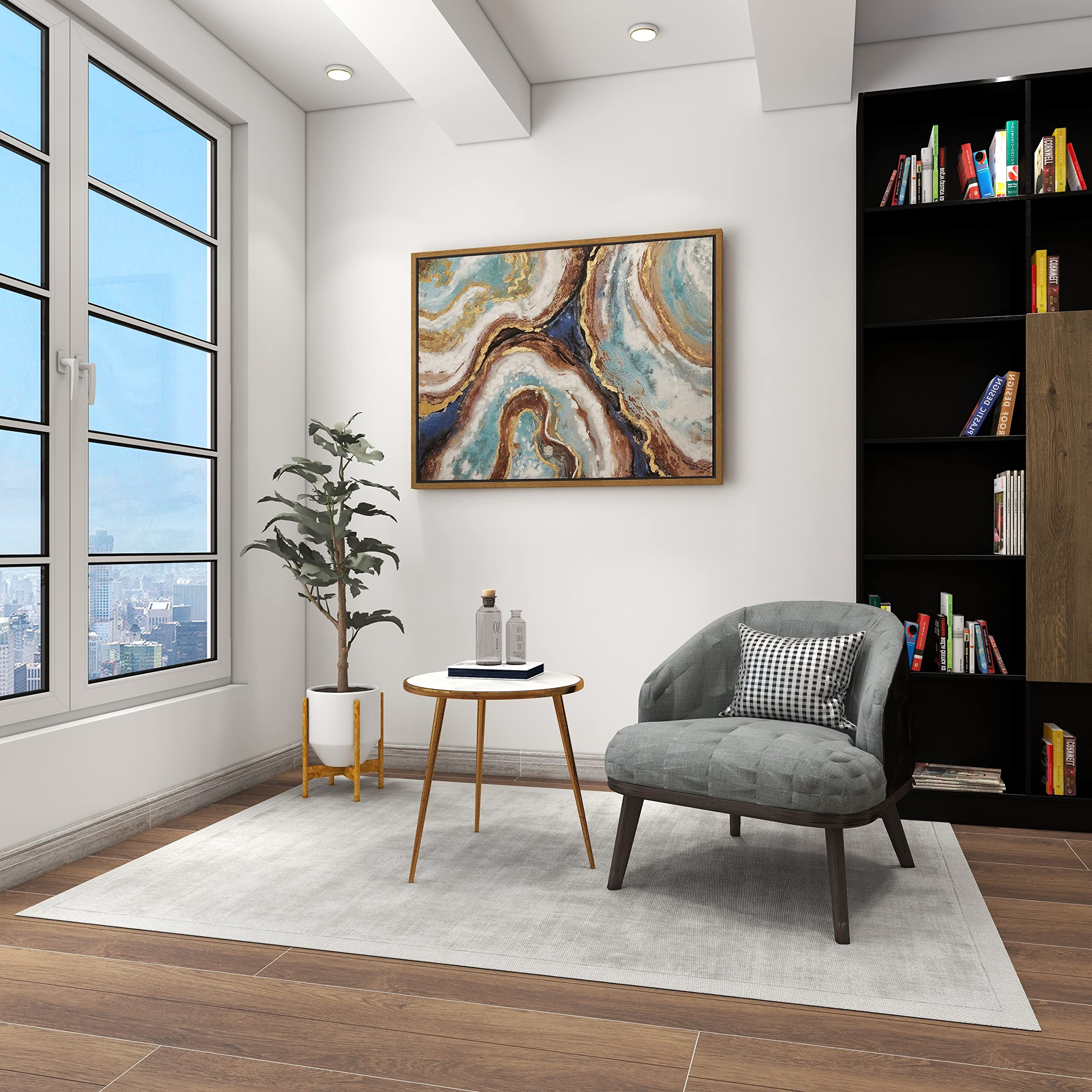 Aluminum Metal Side End Accent Table End Table with Marble Top