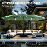 15ft Large Patio Umbrella with Solar Lights, Double-Sided Outdoor Market Rectangle Umbrellas with 36 LED Lights,