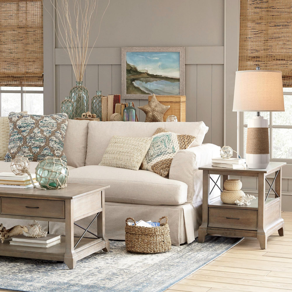 White Boho Ceramic Table Lamps Set of 2 with Rope Accent