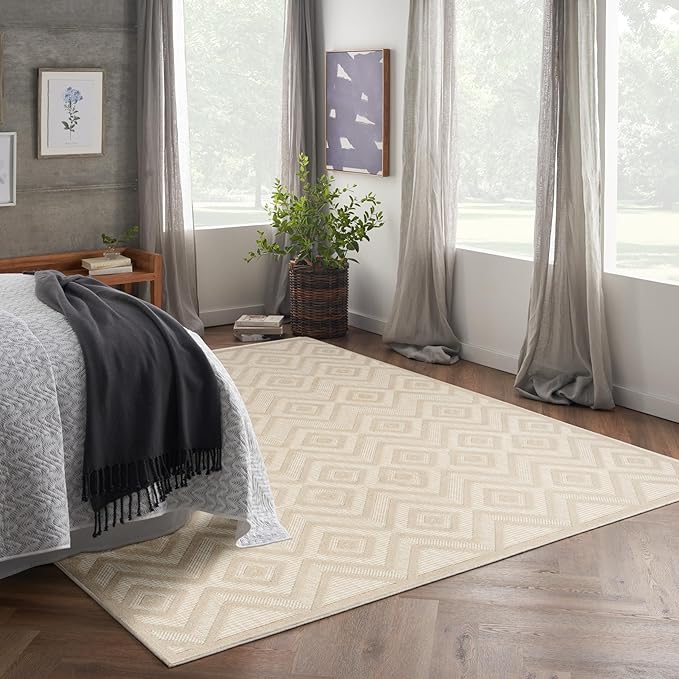 Versatile Indoor/Outdoor Natural Beige 8' x 10' Area Rug, Easy Cleaning