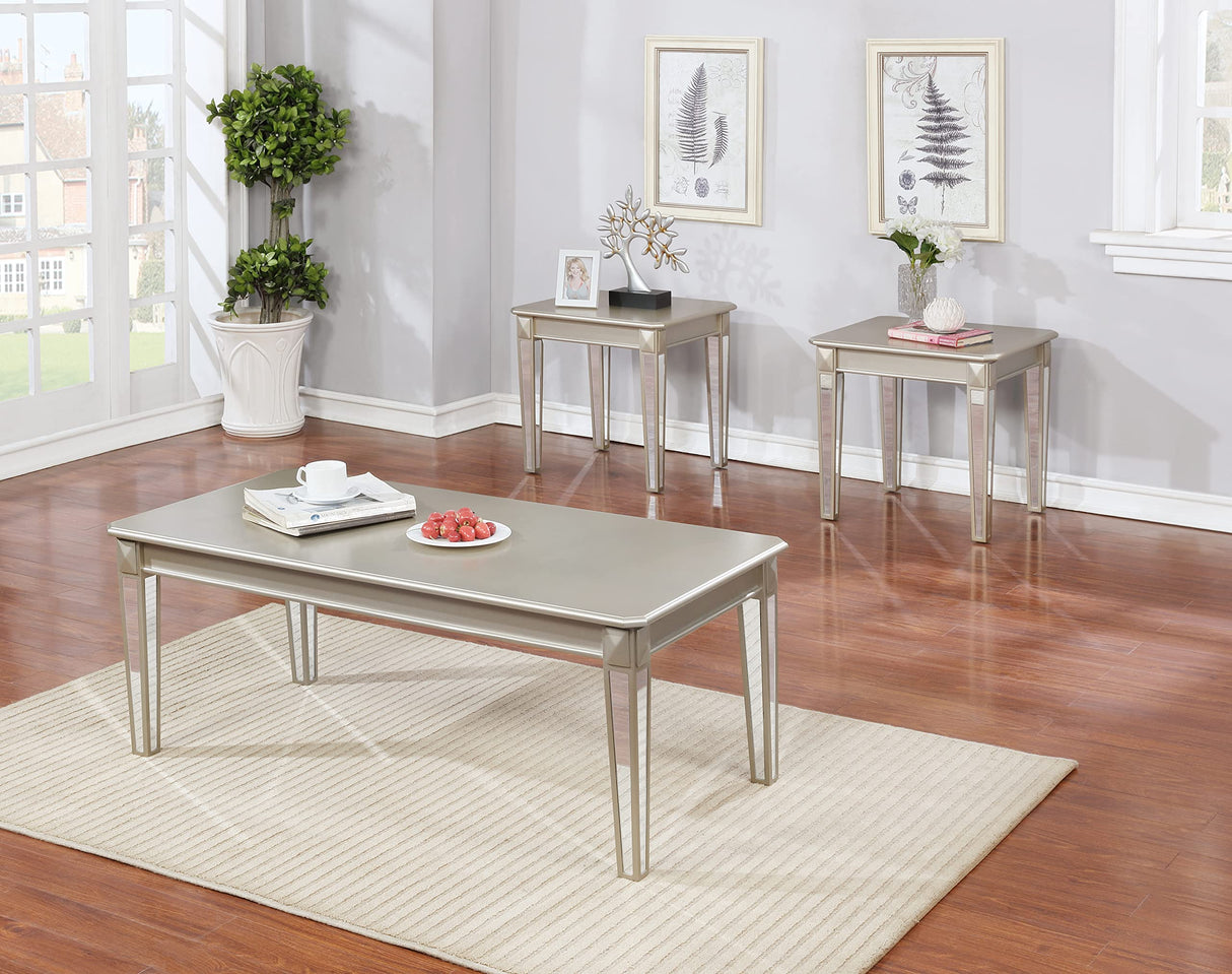 Barent Contemporary Wood 3-Piece Coffee Table Set with Mirrored Legs