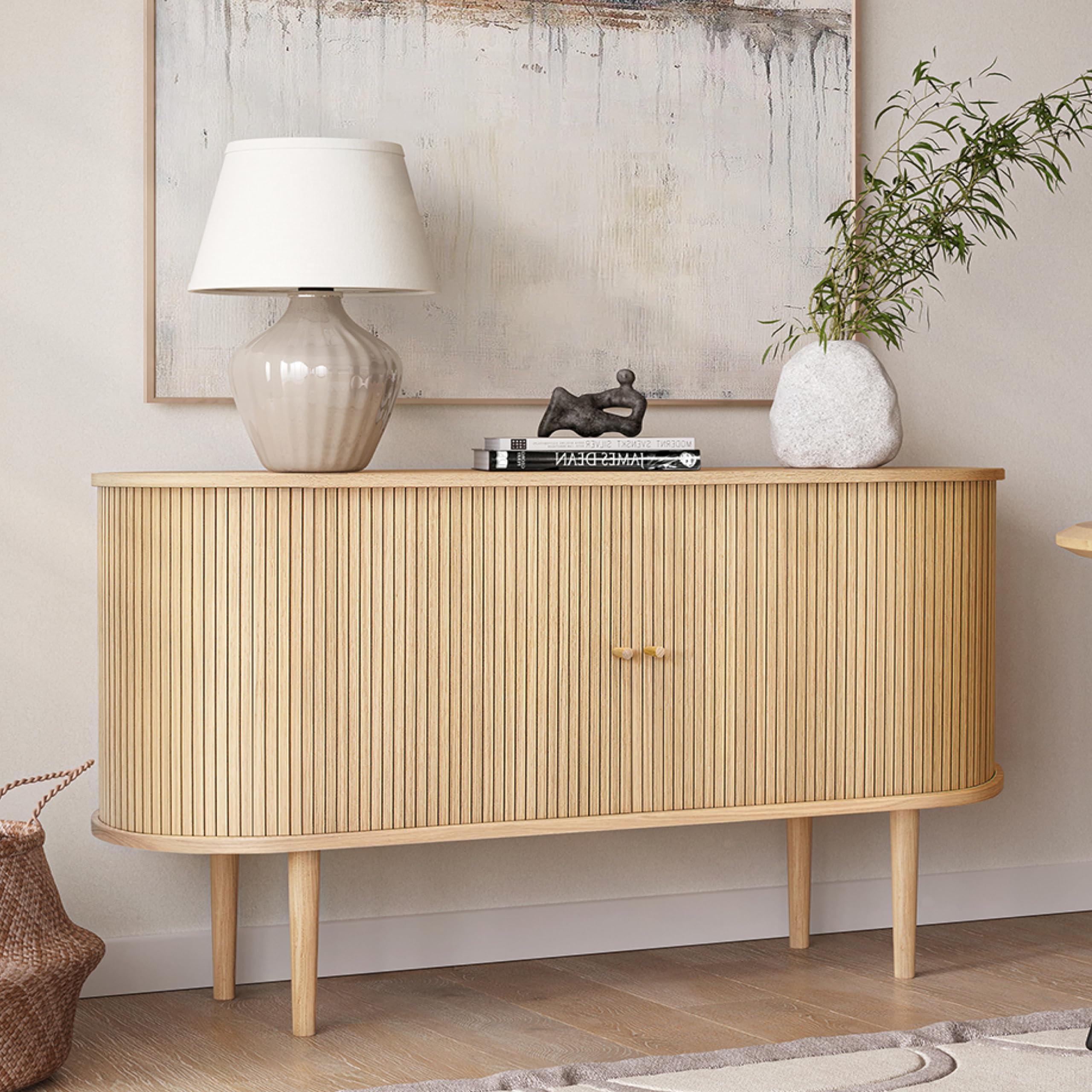 55'' Sideboard Storage Cabinet with Doors and Shelves - Credenza Storage Cabinet