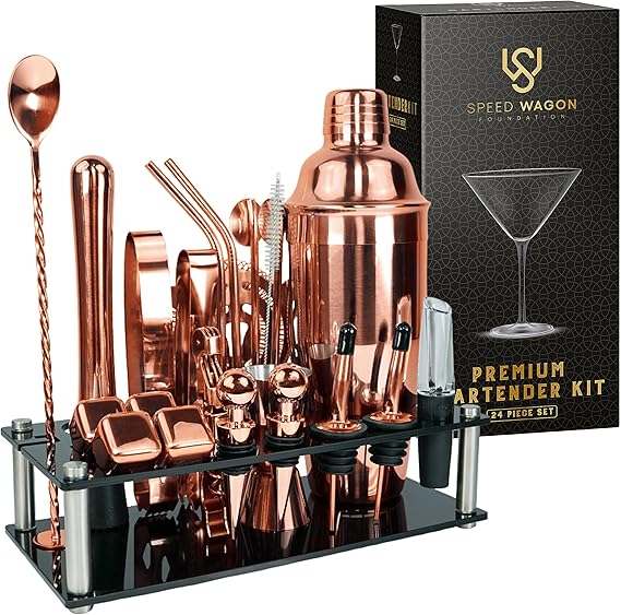 Mixology Bartender Kit – 24 Piece Gun Metal Cocktail Shaker Set w/Stand – Essential Home