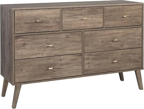 Milo Mid-Century Modern 7 Drawer Double Dresser for Bedroom