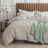 Waffle Comforter Set King, Beige Soft Cotton Bedding, Waffle Weave Bed Set