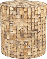 Round Side Table - Real Coconut Shell Mosaic Inlaid, Pre-Assembled,