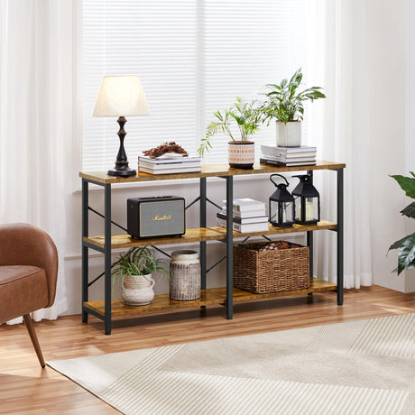 55 Inch Console Table, Industrial Entryway Table with 3-Tier Storage Shelves