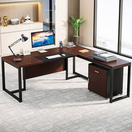 70.8-Inch Executive Desk with Mobile File Cabinet, Large L Shaped Computer Desk