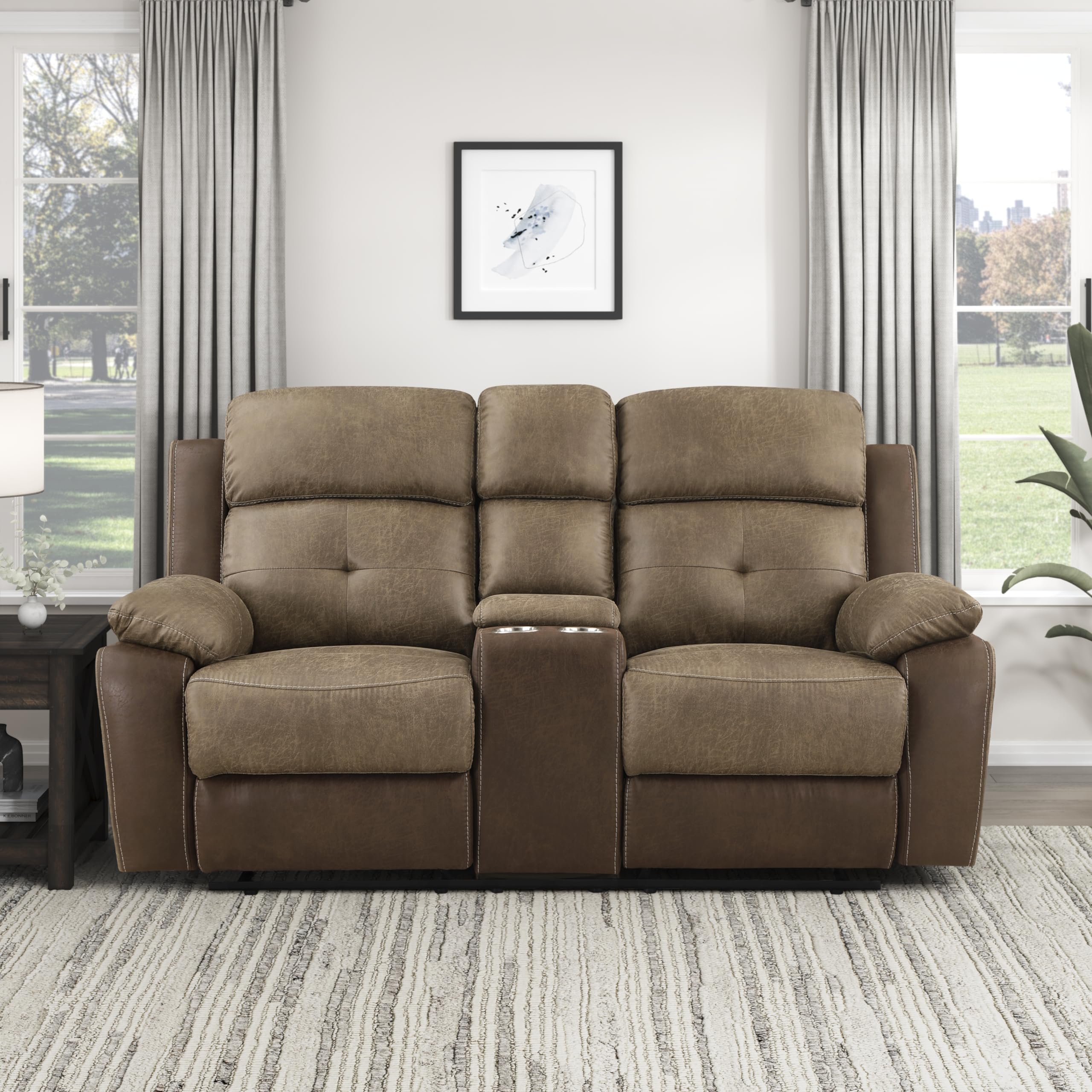 Marianna Polished Microfiber Double Glider Reclining Loveseat, Brown