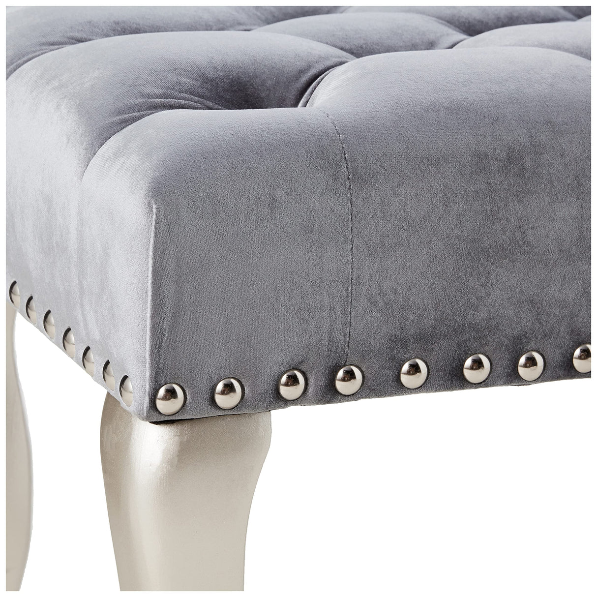 Decor Maxem Tufted Fabric Upholstered Seat with Nailhead Trim Bench, Gray