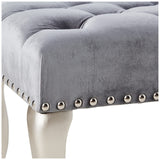 Decor Maxem Tufted Fabric Upholstered Seat with Nailhead Trim Bench, Gray