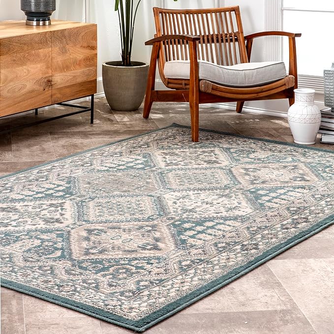 5x8 Becca Traditional Tiled Area Rug, Beige, Faded Transitional Design, Stain Resistant,