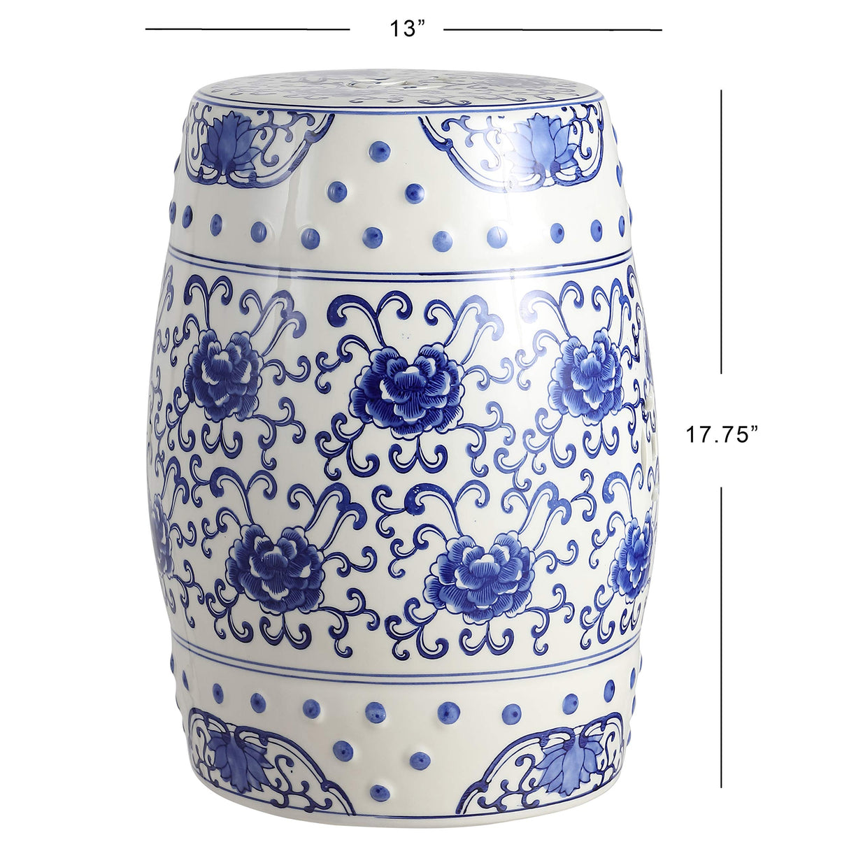 TBL1000A Lotus Flower 17.8" Chinoiserie Ceramic Drum Garden Stool Bohemian,