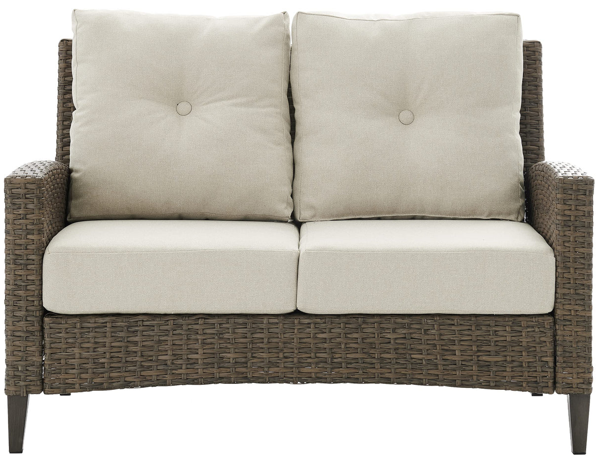Crosley Furniture Rockport Wicker Outdoor Loveseat, 2-Person Patio Couch for Porch, Deck, Backyard, Balcony, Light Brown