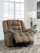 Signature Design by Ashley Adrano Faux Leather Tufted Rocker Recliner with Heat and Massage, Brown