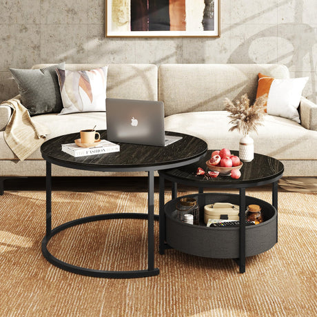 Round Coffee Table Set of 2, 31.5" and 23.6" Nesting Table for Living Room