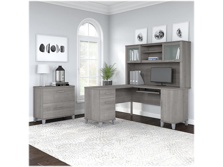 Somerset 60W L Shaped Desk with Hutch and Lateral File Cabinet