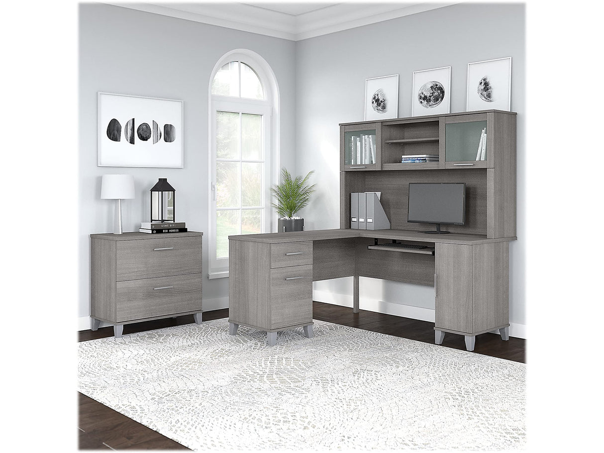 Somerset 60W L Shaped Desk with Hutch and Lateral File Cabinet