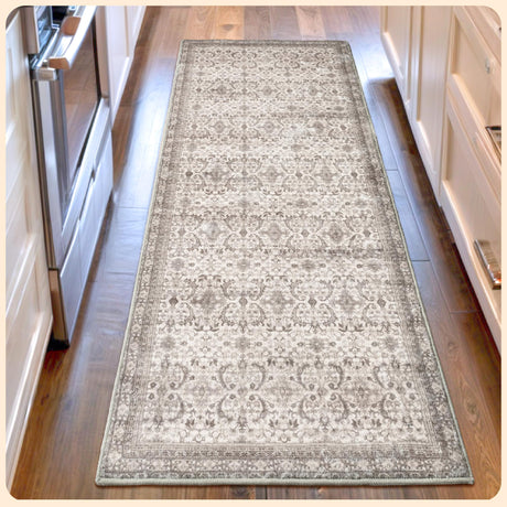 Istana Hallway Runner Rug 2x6 - Blush/Grey Kitchen Rugs Non Slip Washable -Silk's Soft Touch Carpet Runner - Stylish Rug Runner for Home