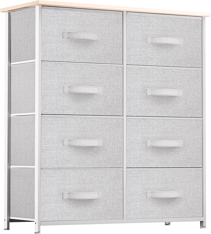 Fabric Dresser for Bedroom, Tall Storage Dresser with 8 Drawers, Rustic Dresser & Chest of Drawers