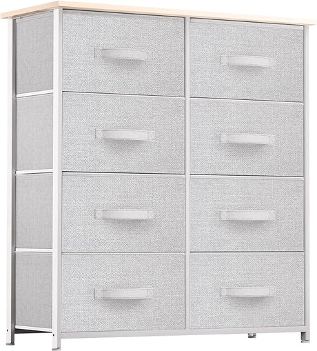 Dresser for Bedroom, Tall Dresser with 8 Drawers, Storage Tower with Fabric Bins,