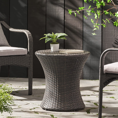 Christopher Knight Home Adriana Outdoor PE Wicker Accent Table, Grey - Bircata