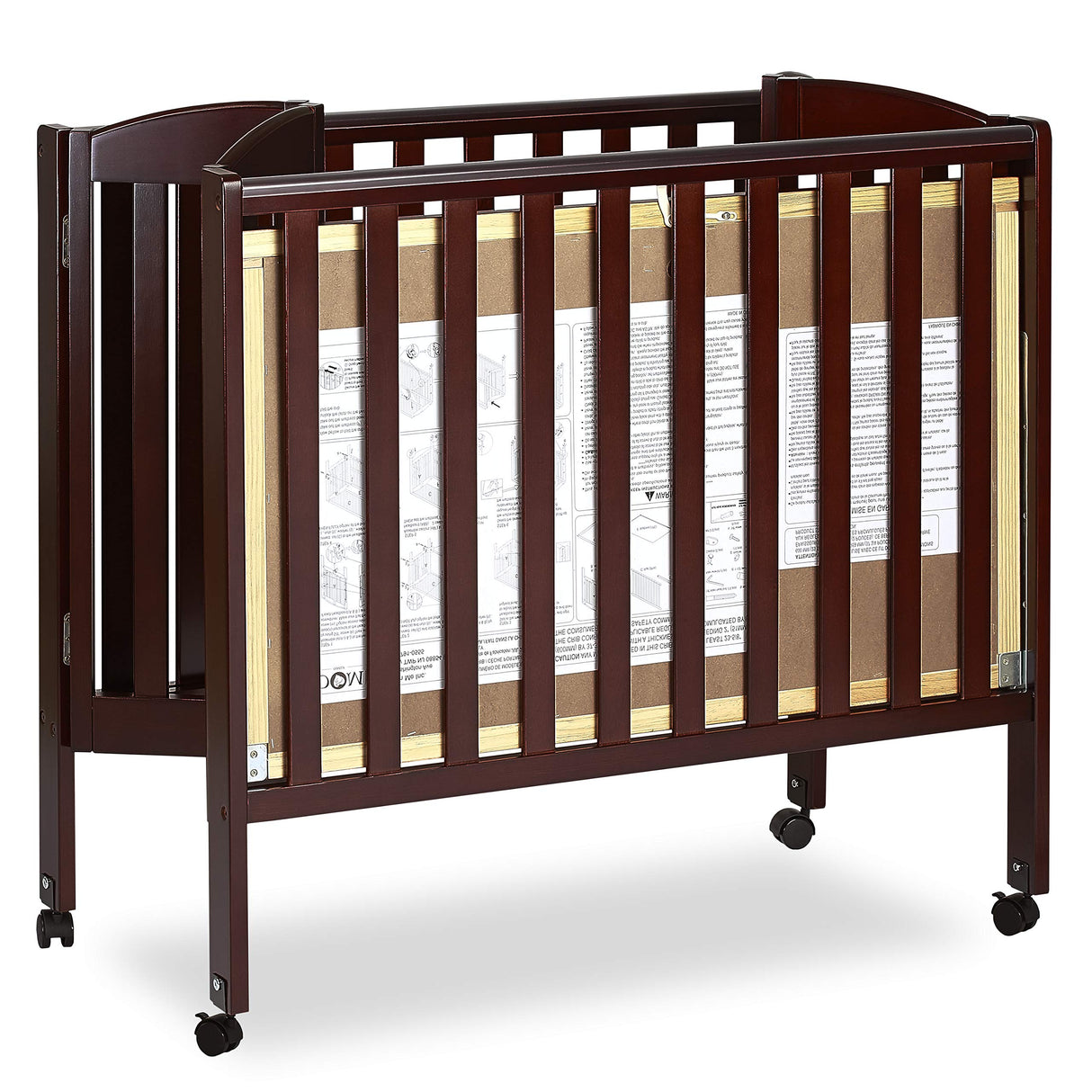 3 in 1 Portable Folding Stationary Side Crib in Espresso, Greenguard Gold Certified ,