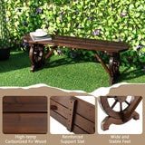 Person Wooden Outdoor Bench with Wagon Wheel Legs, Slatted Seat