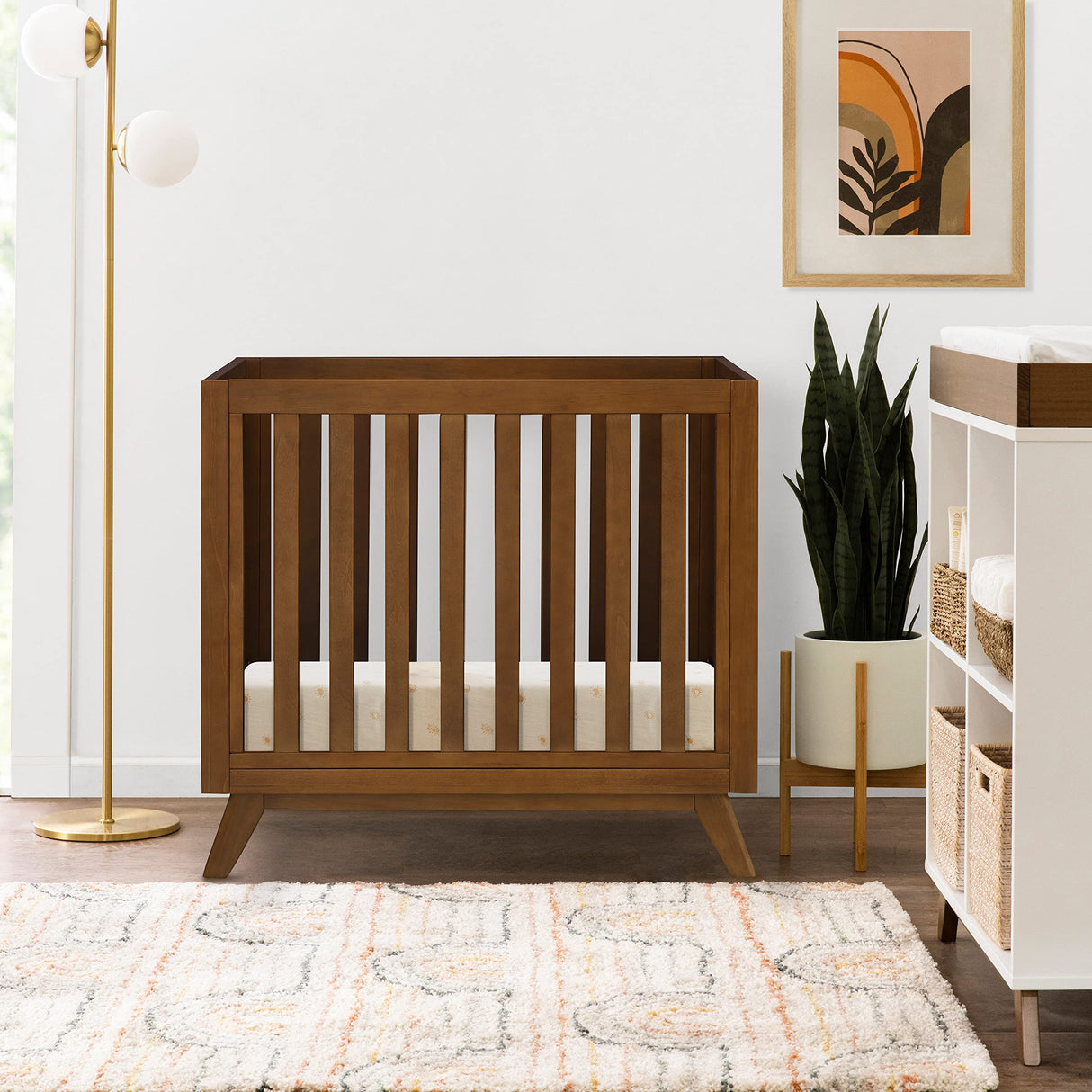 Otto 3-in-1 Convertible Mini Crib with 4" Mattress in Walnut, Greenguard Gold Certified