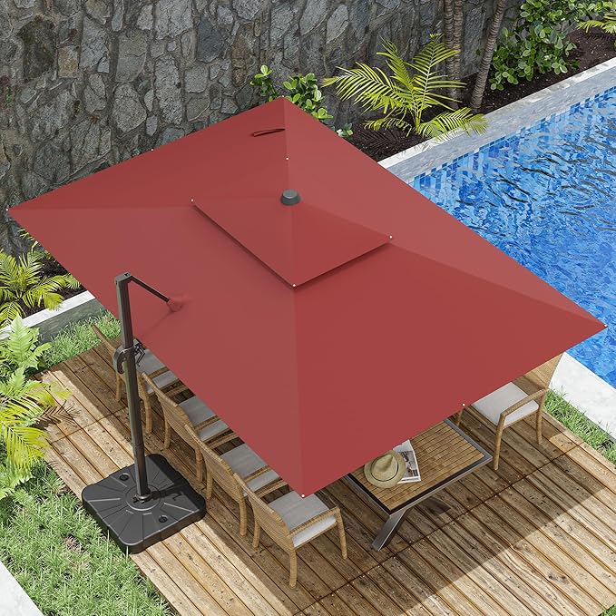 10x13FT Cantilever Outdoor Patio Umbrellas, Double Top Large Rectangle Umbrella