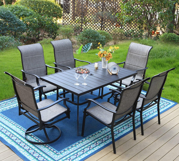 7 PCS Patio Dining Set, Outdoor Table Chair Set with Large Metal Table, 6 High Back Patio Chairs
