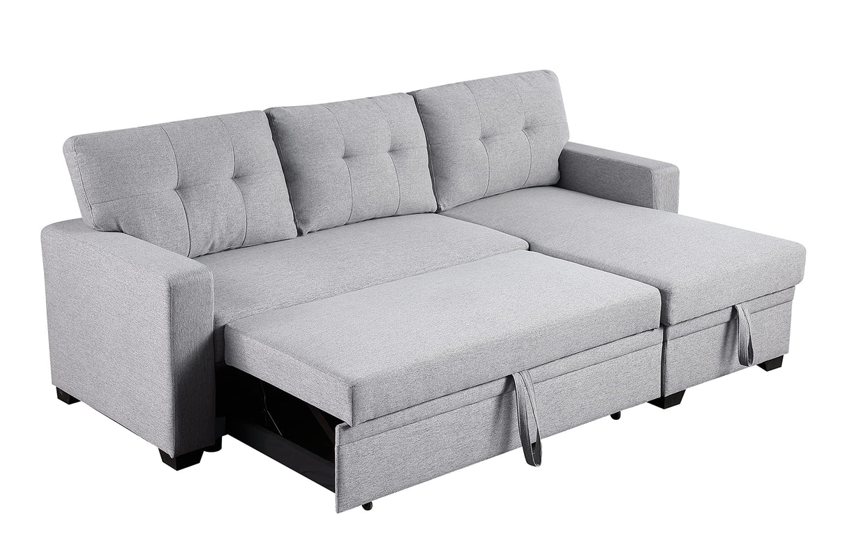 82 inch Convertible L Shaped Sleeper Sectional Sofa Linen with Storage Chaise