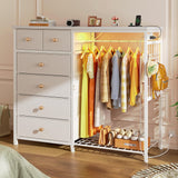 White Dresser for Bedroom with Hanging Rack and LED Lights 6 Drawer Dressers