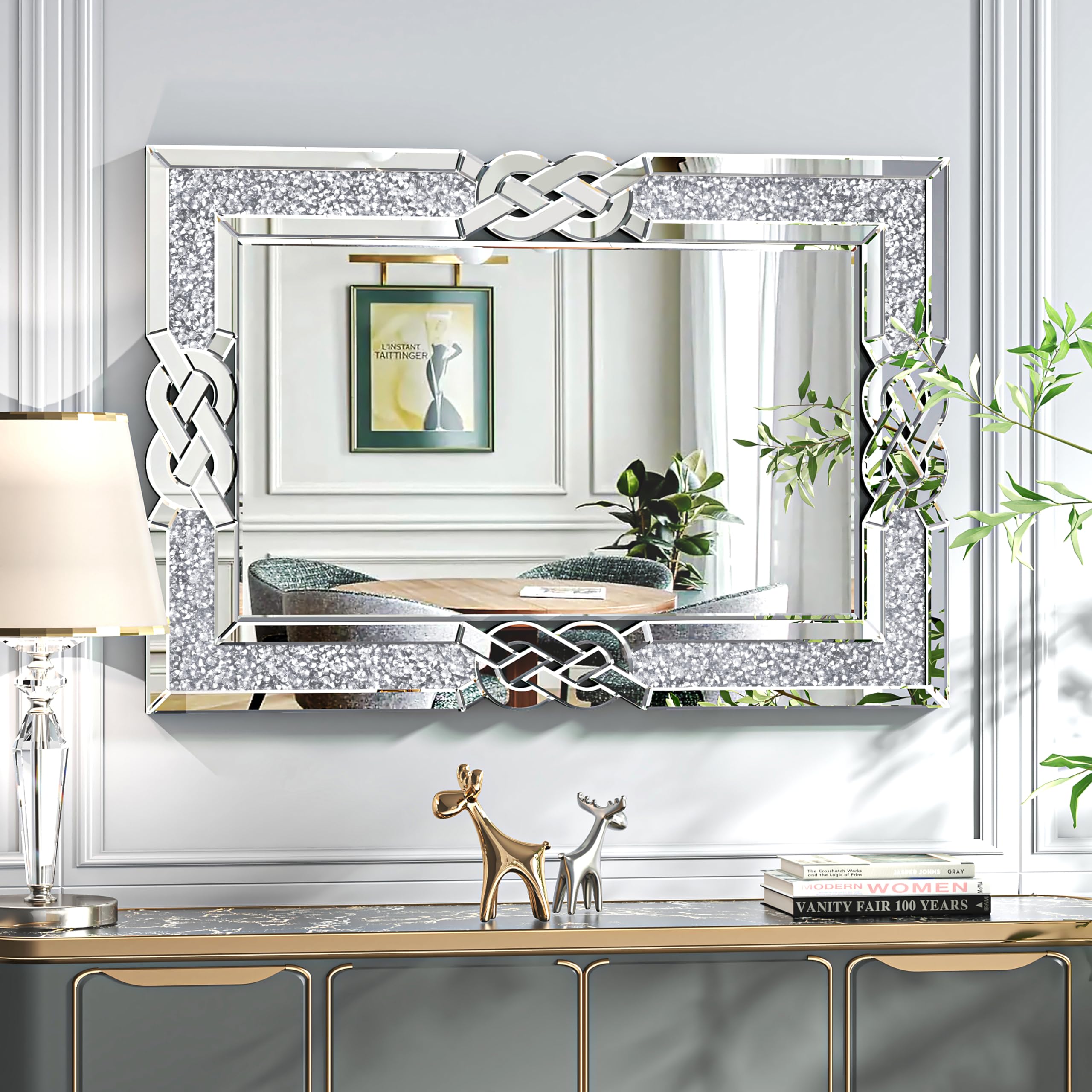 Crystal Crush Diamond Wall Mirror  Rectangle Silver Mirrors