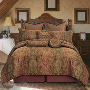 9-Piece Vintage Jacquard Comforter Set - King Size Gradient Red Damask Bedding
