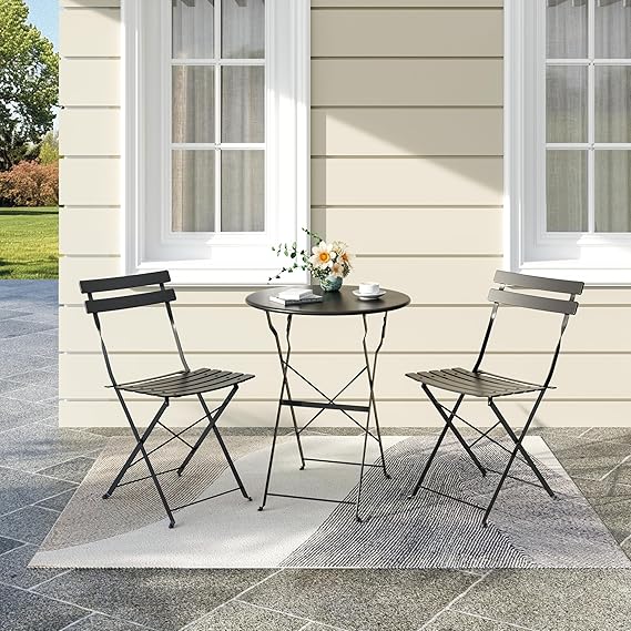 Steel Frame Patio Bistro Set, 3-Piece Outdoor Folding Table and Chairs, Weather Resistant