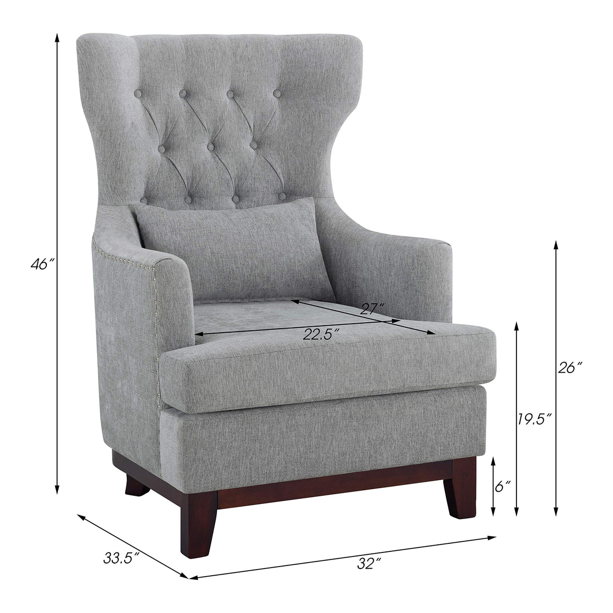 Aurora 32" W Tufted Fabric Accent Chair, Light Gray