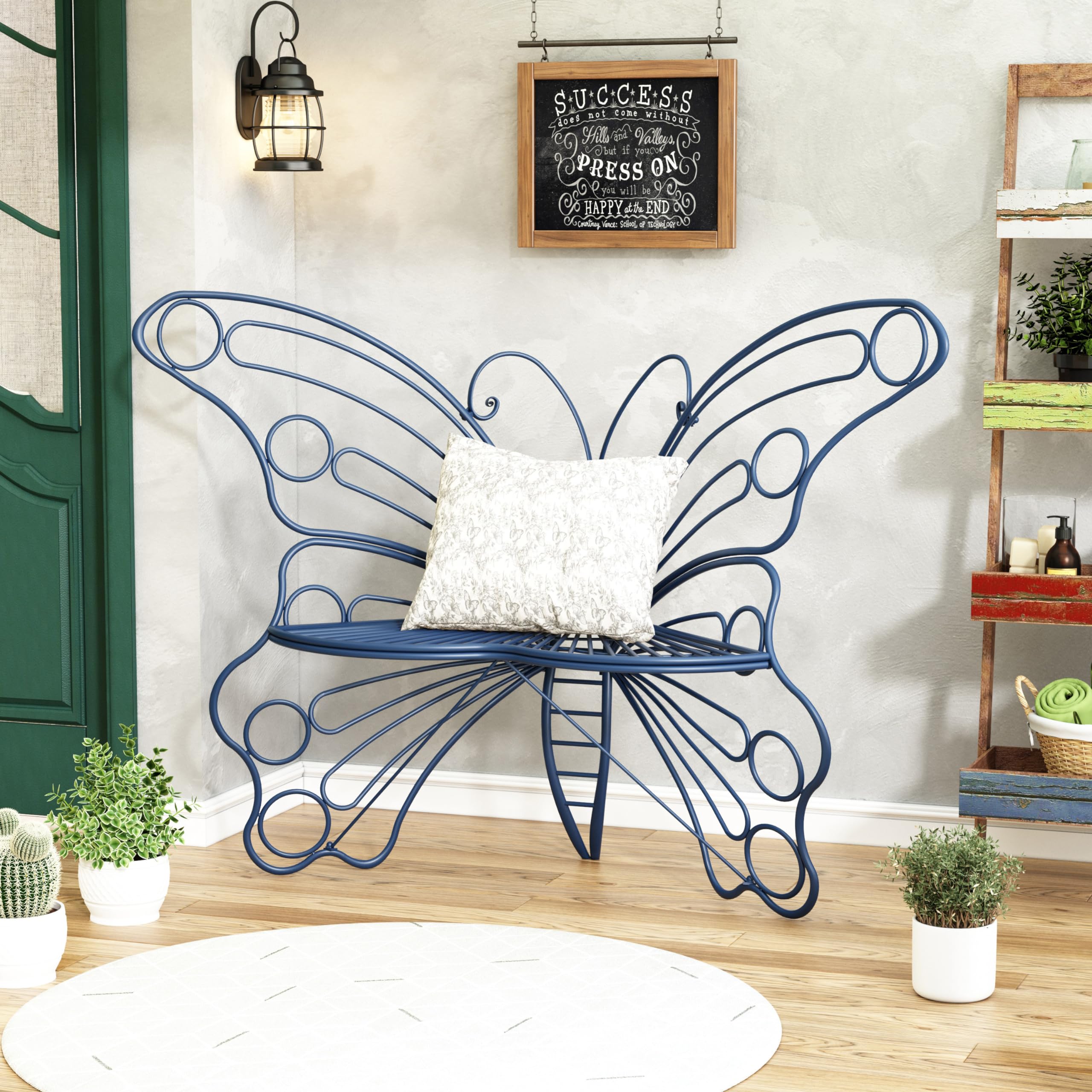 50 Inches Outdoor Bench, Garden Bench with Sturdy Iron Metal Frame