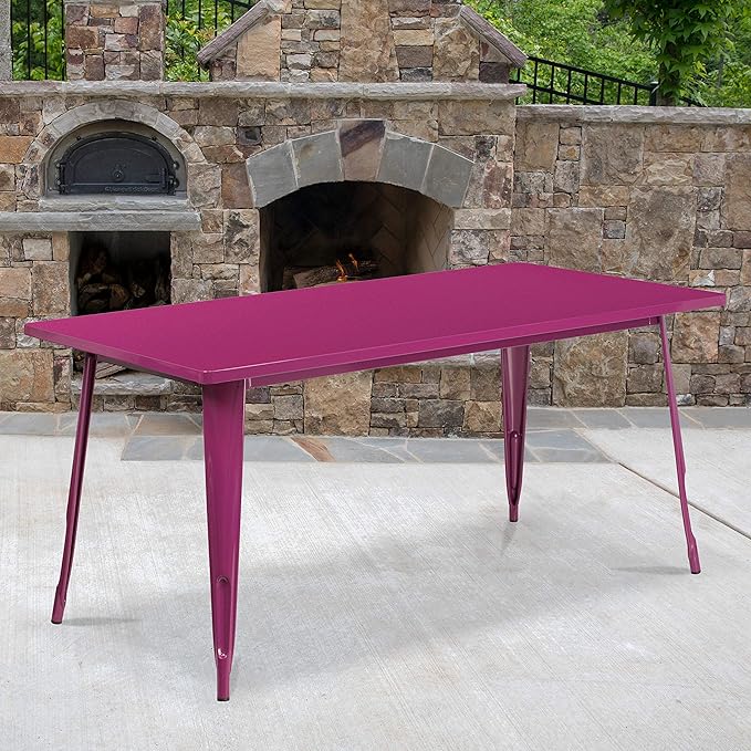 Commercial Grade 31.5" x 63" Rectangular Black Metal Indoor-Outdoor Table
