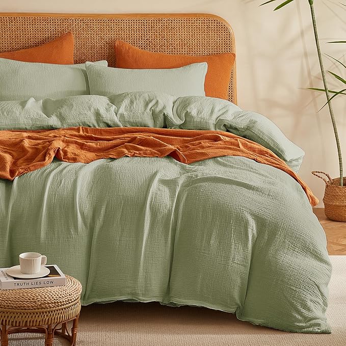 Muslin Duvet Cover Set, 100% Washed Cotton Duvet Cover Queen Size