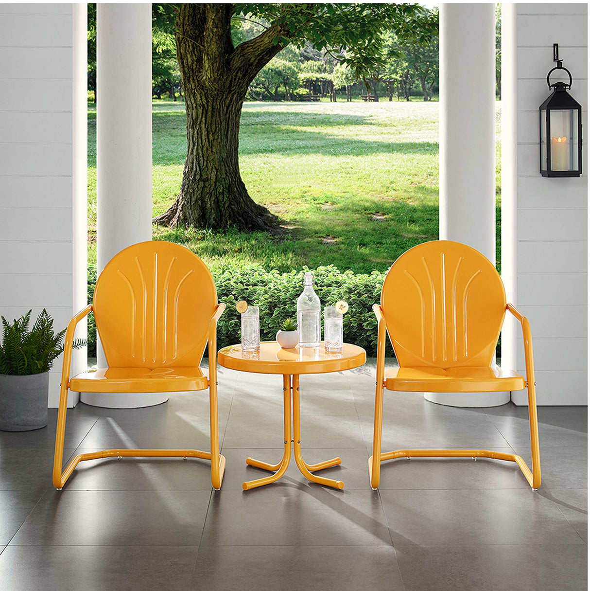 Griffith 3-Piece Outdoor Chair and Side Table Set, Retro Metal Bistro Patio Sets