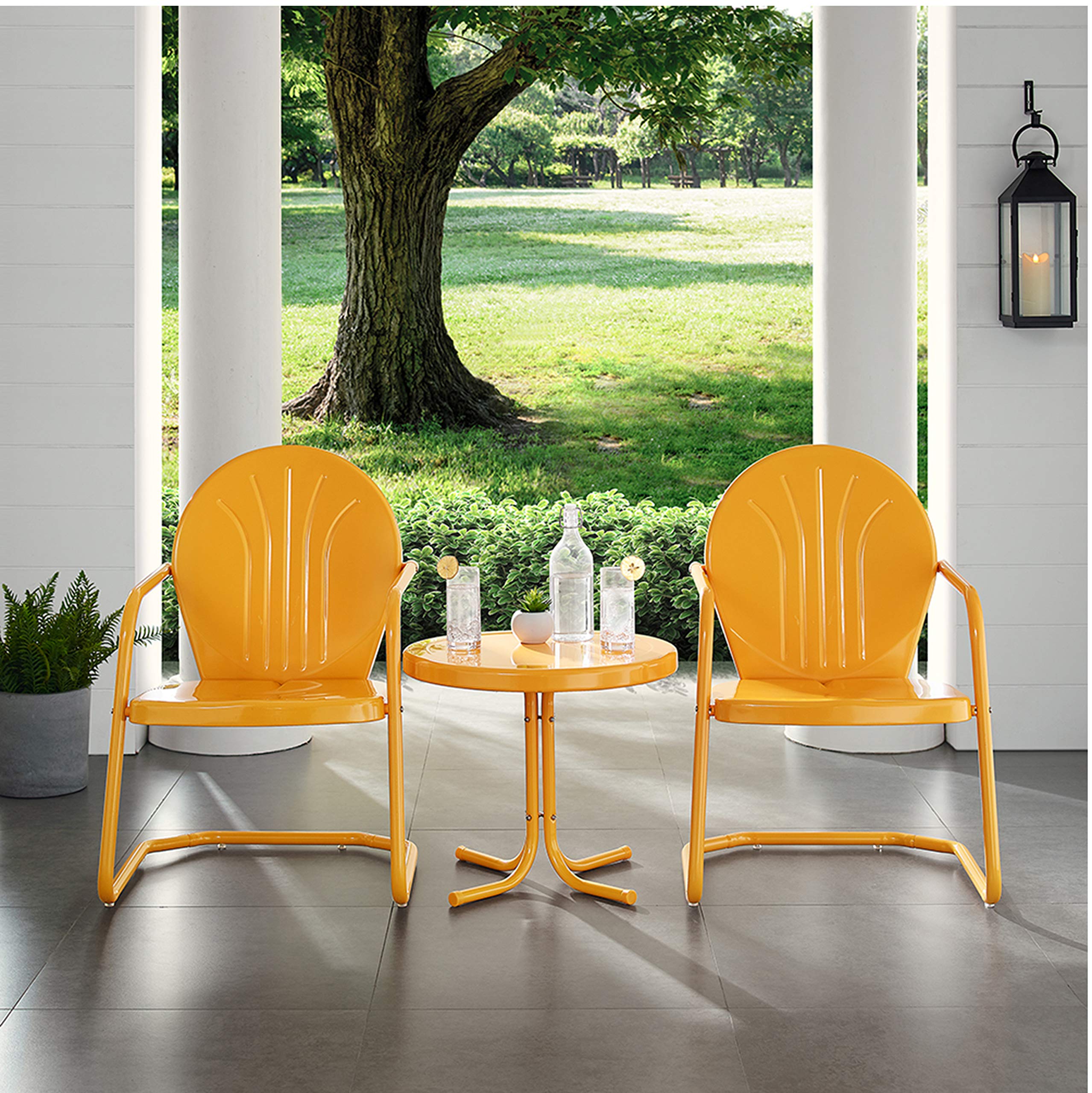 Griffith 3-Piece Outdoor Chair and Side Table Set, Retro Metal Bistro Patio Sets