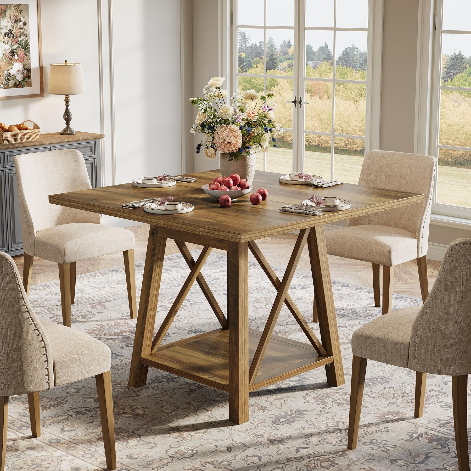 Square Dining Table for 4 with Shelf Storage