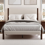 Queen Bed Frame, Wood Platform Bed Frame with Upholstered Headboard