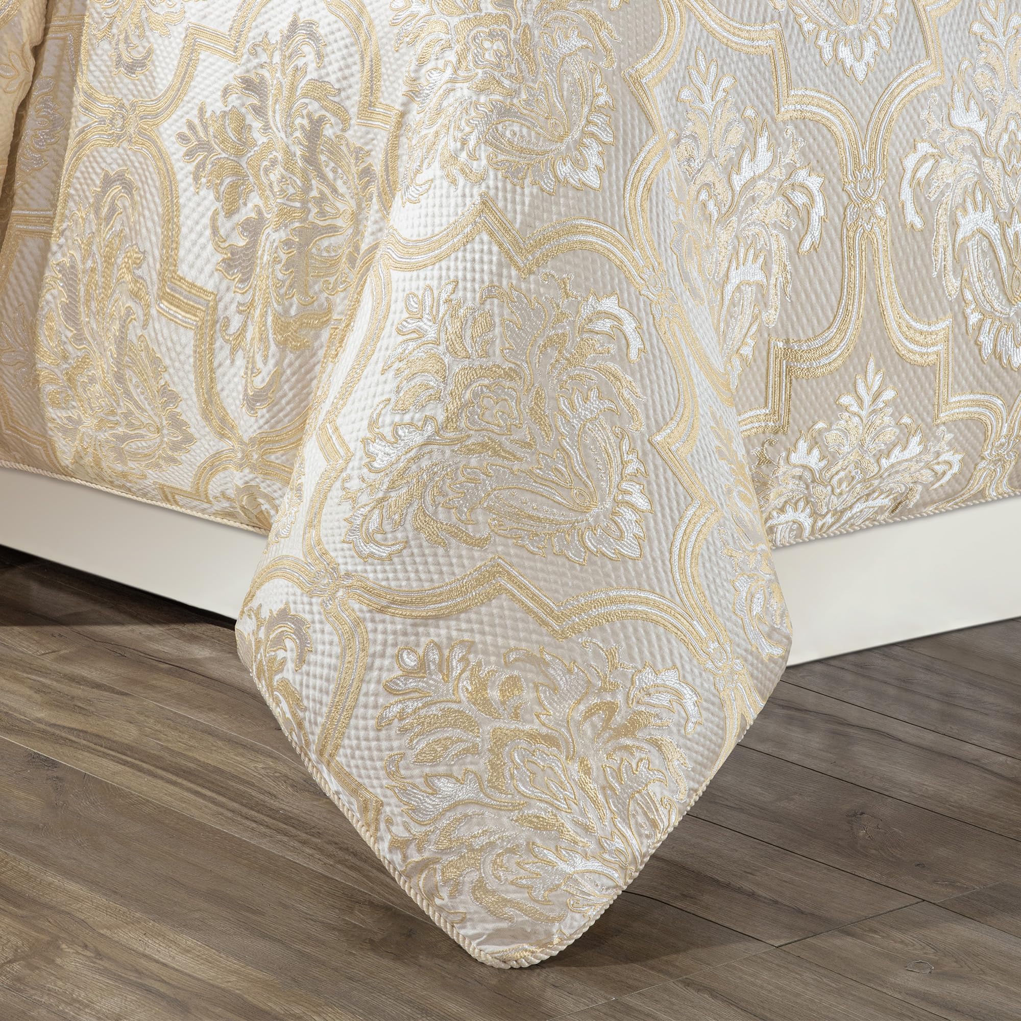 9-Piece Damask Floral Comforter Set - Queen Size Jacquard Bedding with Bed Skirt & Shams